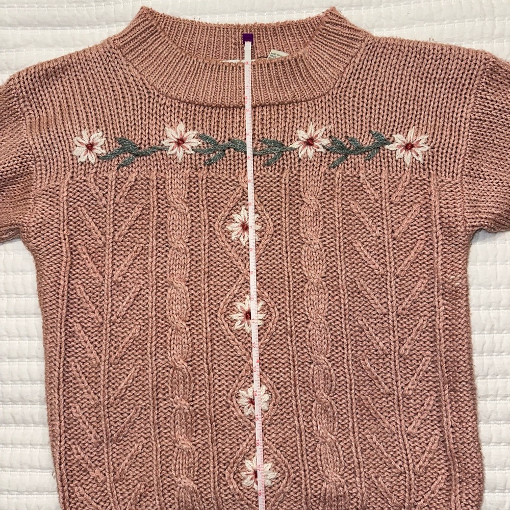 Vintage Shenanigans Mauve Cable Knit Sweater with Floral Designs